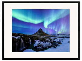 Stampa artistica con cornice  Aurora boreale sulla montagna Kirkjufell