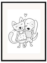 Stampa artistica con cornice  Lineart: cane e gatto - Heyduda